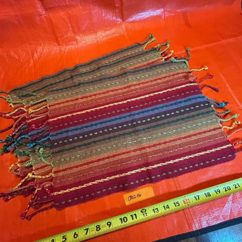 Handmade Woven Striped Placemats Set of 3 Boho Table Linens